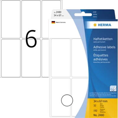 HERMA Etikett 2480 34x67mm weiß 192 St./Pack. HERMA Etikett 2480 34x67mm weiß 192 St./Pack.