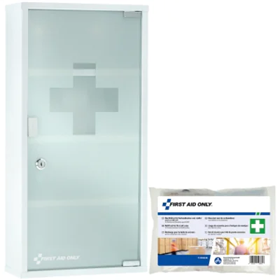 FIRST AID ONLY Verbandschrank gefüllt DIN 13157 Metall, lackiert weiß