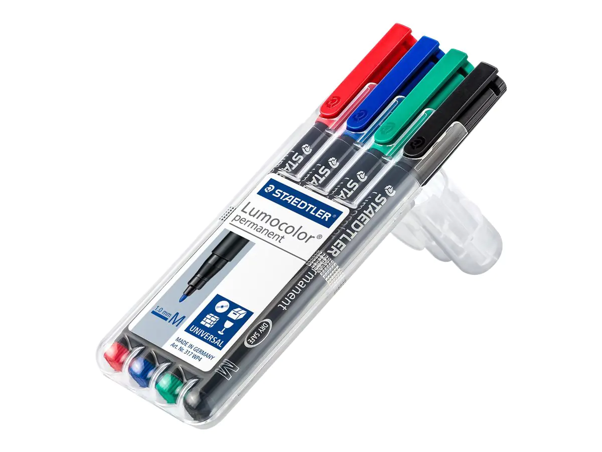 STAEDTLER Lumocolor 317 - Marker - permanent - Schwarz, Rot, Blau, Grün - 1 mm - Mittel (Packung mit 4) 317 WP4