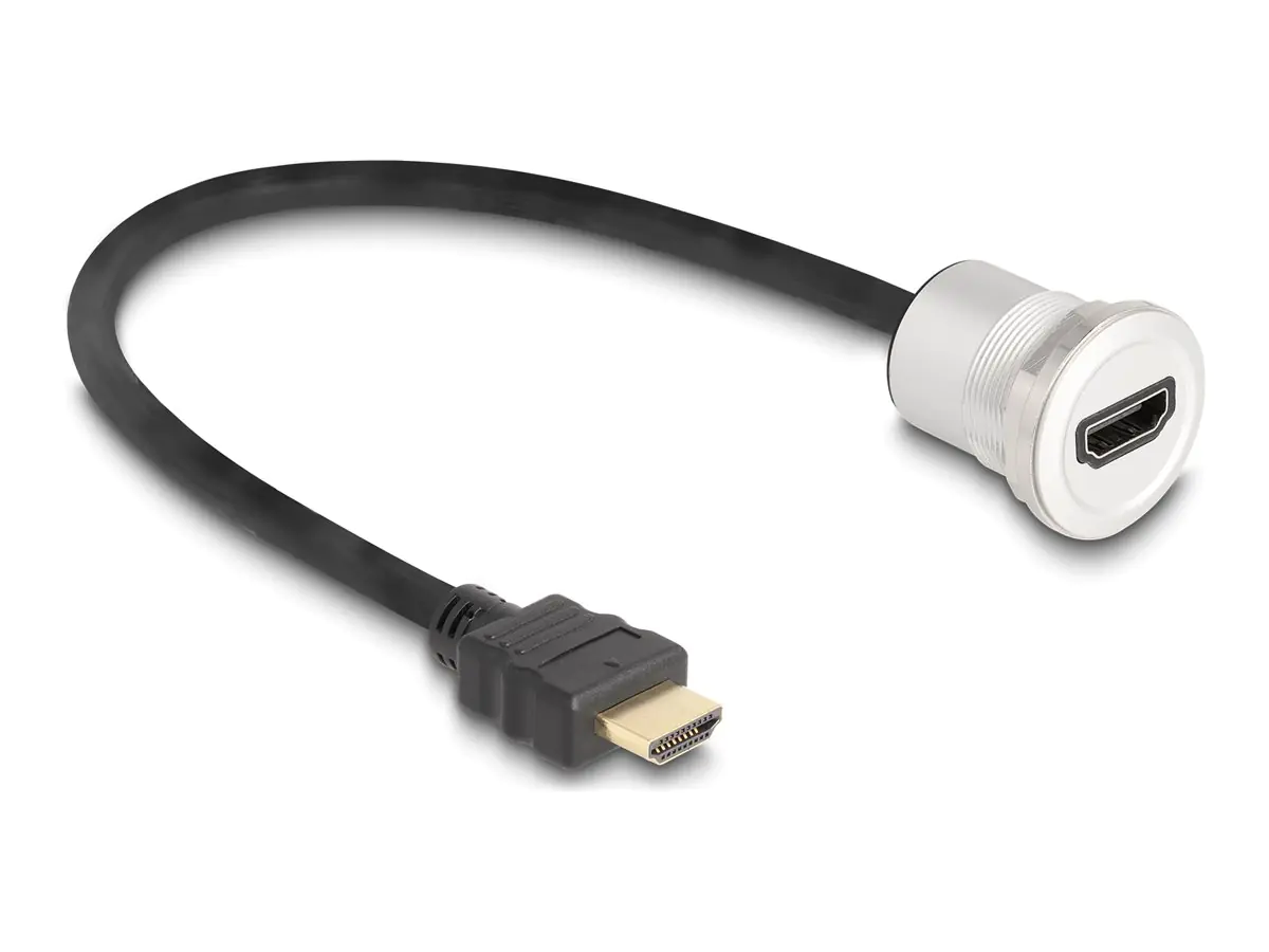 Delock HDMI-Verlängerungskabel - HDMI männlich zu HDMI weiblich Paneel montierbar - 30 cm - Schwarz