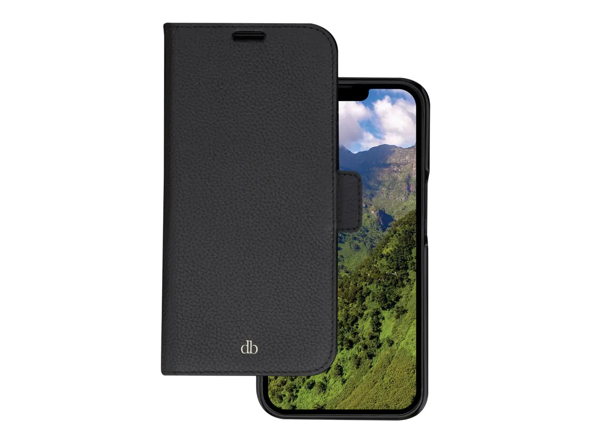 dbramante1928 New York - Flip-Hülle für Mobiltelefon - pebbled full-grain sustainable leather - Night Black - für Apple iPhone 14 Pro