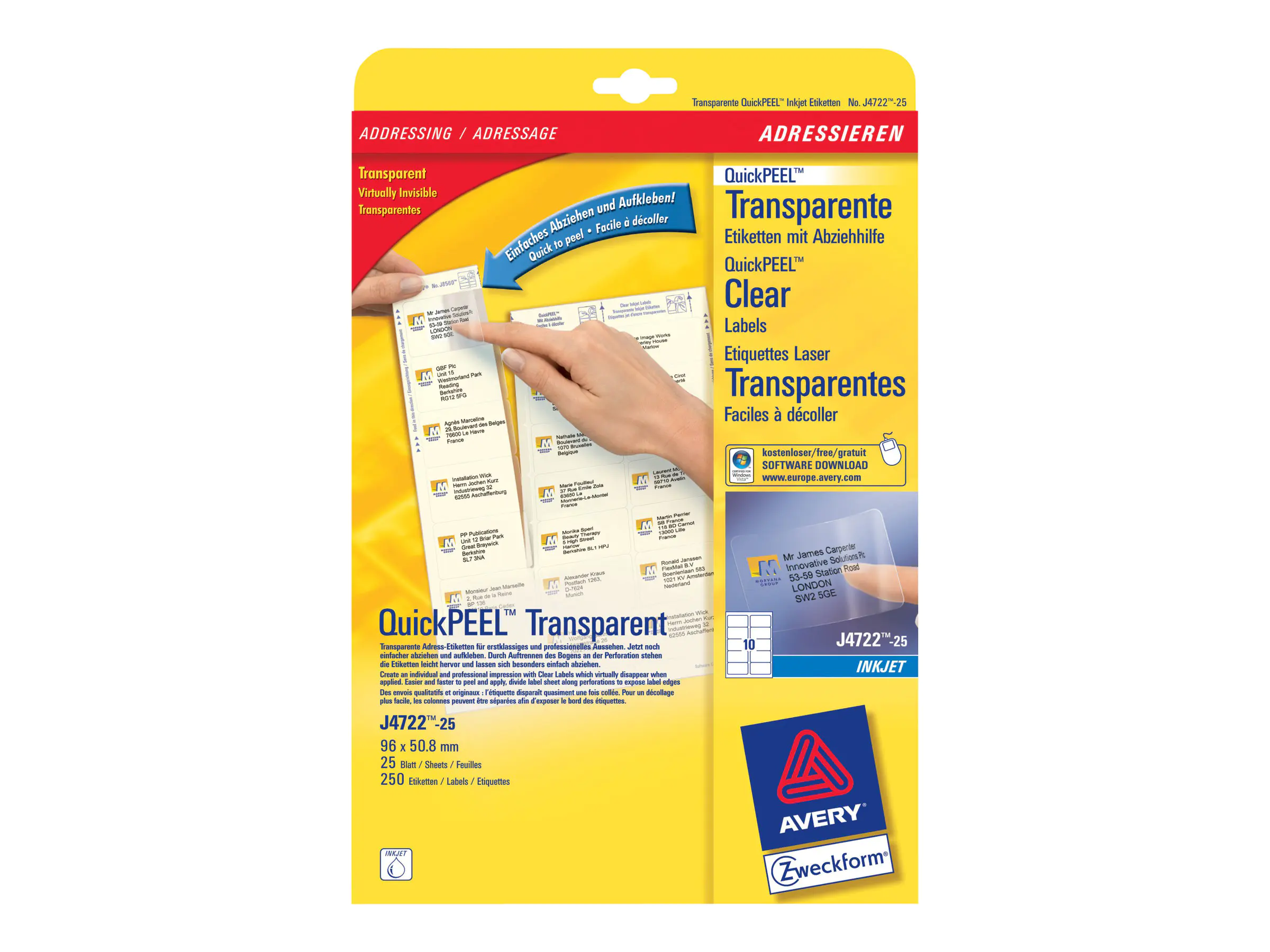 Avery Zweckform Adressetikett J4722-25 tr 250 St./Pack.
