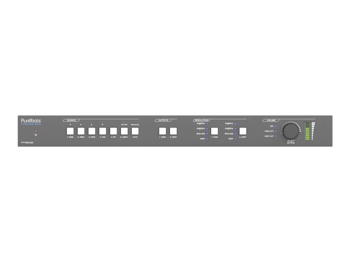 PureLink PureTools PT-PMS-62S - 6x2 Matrix Switcher / Scaler / Audio-Embedder/Disembedder / HDBaseT Converter