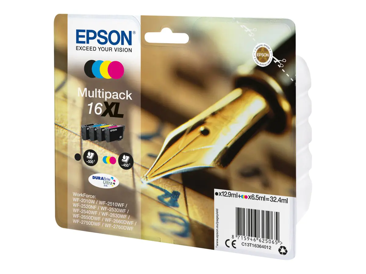 Epson 16XL Multipack - 4er-Pack - XL - Schwarz, Gelb, Cyan, Magenta - Original - Blisterverpackung - Tintenpatrone - für WorkForce WF-2010, 2510, 2520, 2530, 2540, 2630, 2650, 2660, 2750, 2760