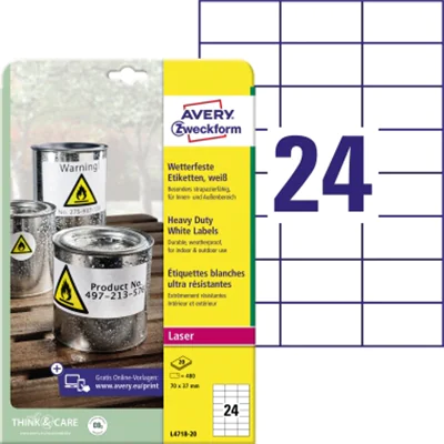Avery Zweckform Etikett L4718-20 70x37mm ws 480 St./Pack. Avery Zweckform Etikett L4718-20 70x37mm ws 480 St./Pack.