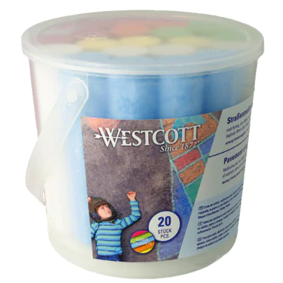 Westcott Straßenmalkreide abwaschbar rund Eimer je 4x weiß, hellblau, hellgrün, sonnengelb, je 3x lila, hellrot 20 St./Pack. Westcott Straßenmalkreide abwaschbar rund Eimer je 4x weiß, hellblau, hellgrün, sonnengelb, je 3x lila, hellrot 20 St./Pack.