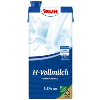 MUH® H-Milch 3,5% 12 x 1 l/Pack. MUH® H-Milch 3,5% 12 x 1 l/Pack.