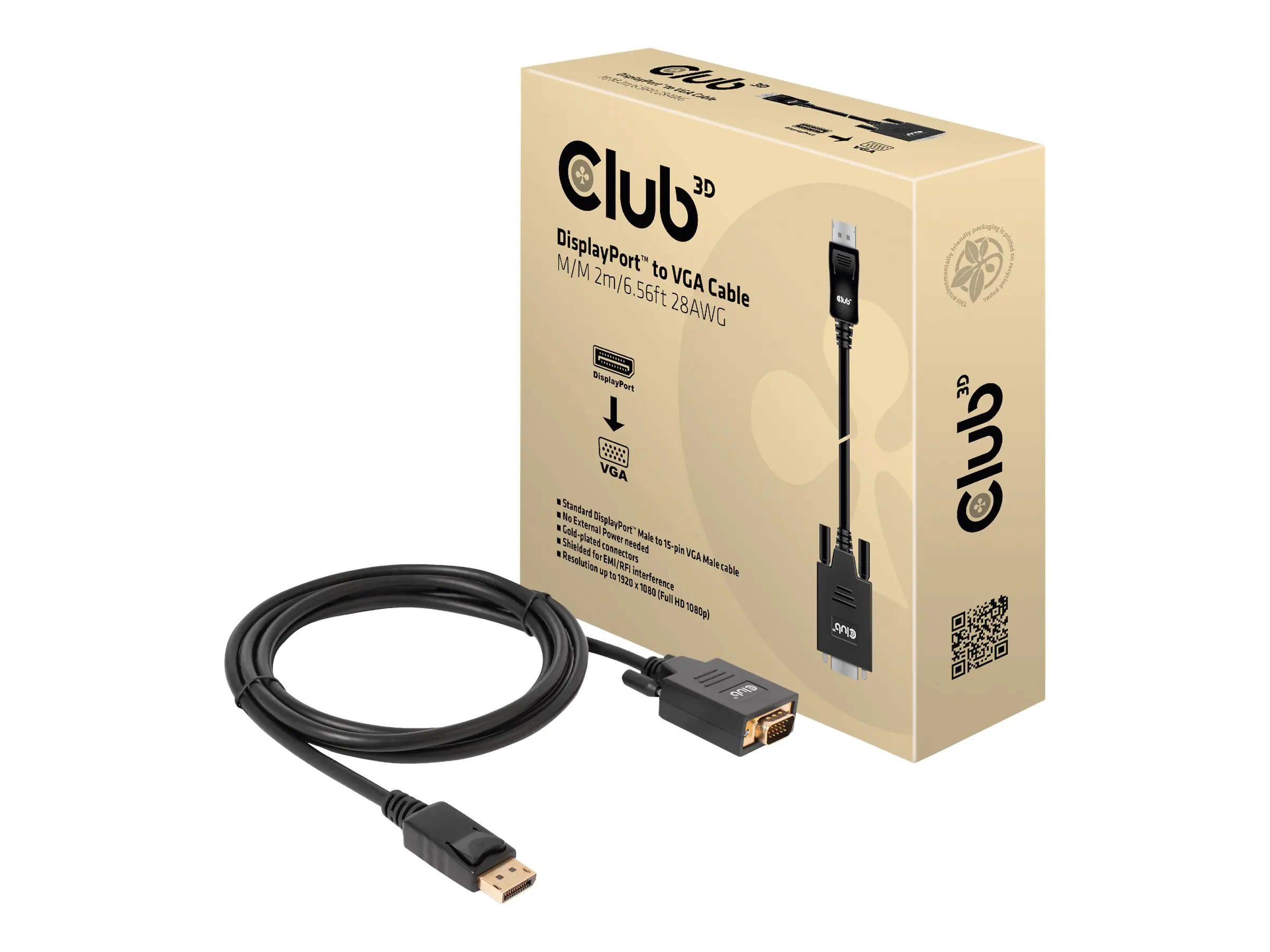 Club 3D - Adapterkabel - DisplayPort (M) zu HD-15 (VGA) (M) - 2 m - 1080p-Unterstützung