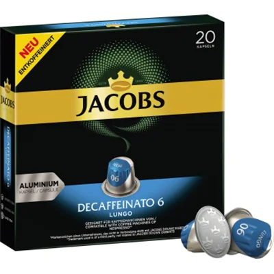 JACOBS Kaffeekapsel Decaffeinato 6 Nespresso® Maschine Lungo Intensität: 6 20 x 5,2 g/Pack. JACOBS Kaffeekapsel Decaffeinato 6 Nespresso® Maschine Lungo Intensität: 6 20 x 5,2 g/Pack.