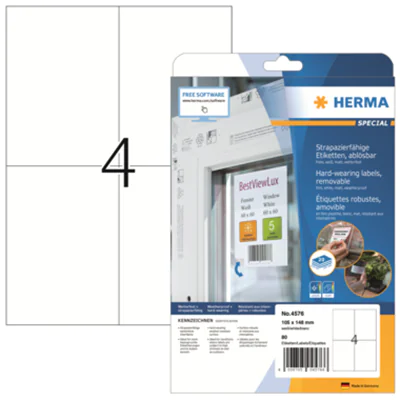HERMA Folienetikett 4576 105x148mm weiß 80 St./Pack. HERMA Folienetikett 4576 105x148mm weiß 80 St./Pack.