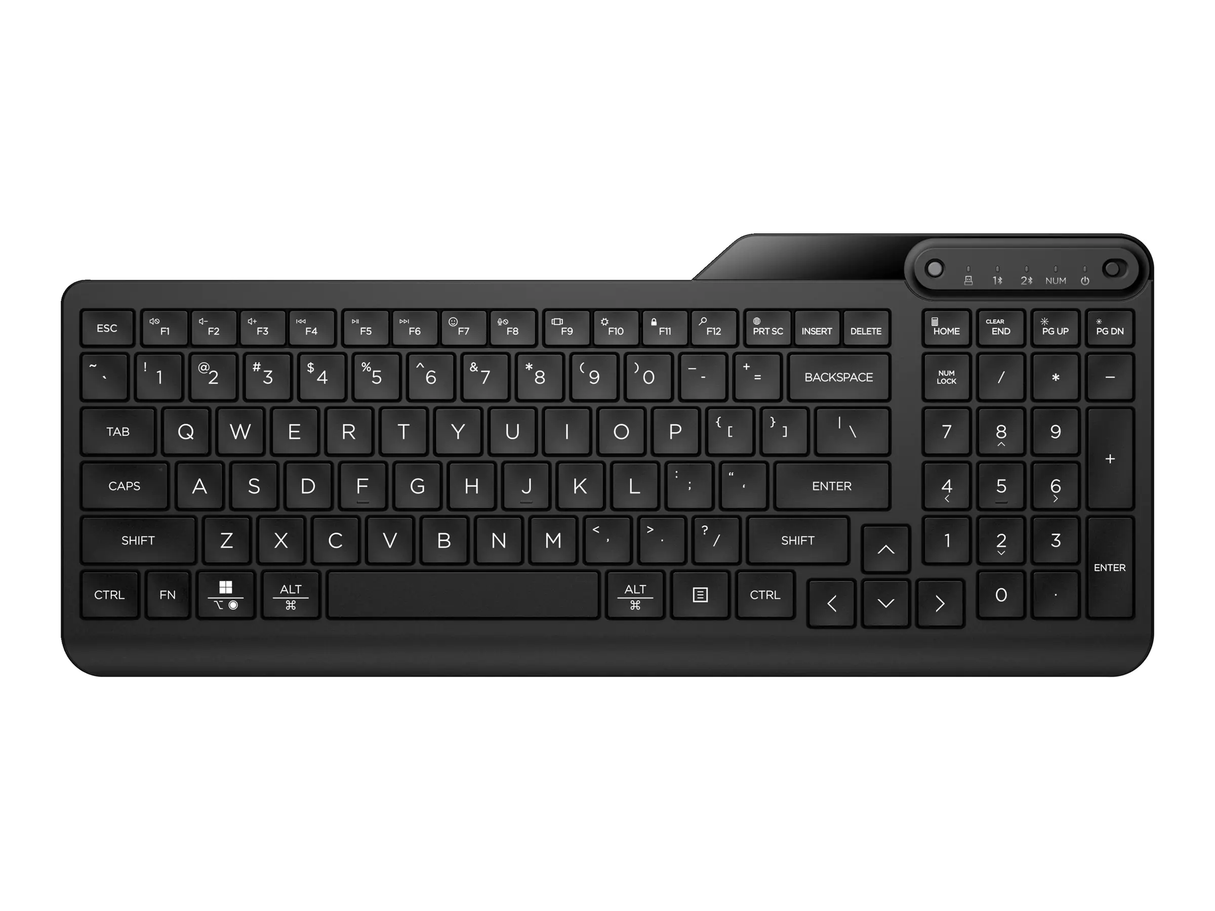 HP 475 - Tastatur - Dual-Mode, Multi-Device, kompakt, 2-Zonen-Layout, geringer Tastenhub, 12 programmierbare Tasten - kabellos - 2.4 GHz, Bluetooth 5.3 - Deutsch - Jet Black HP 475 - Tastatur - Dual-Mode, Multi-Device, kompakt, 2-Zonen-Layout, geringer Tastenhub, 12 programmierbare Tasten - kabellos - 2.4 GHz, Bluetooth 5.3 - Deutsch - Jet Black