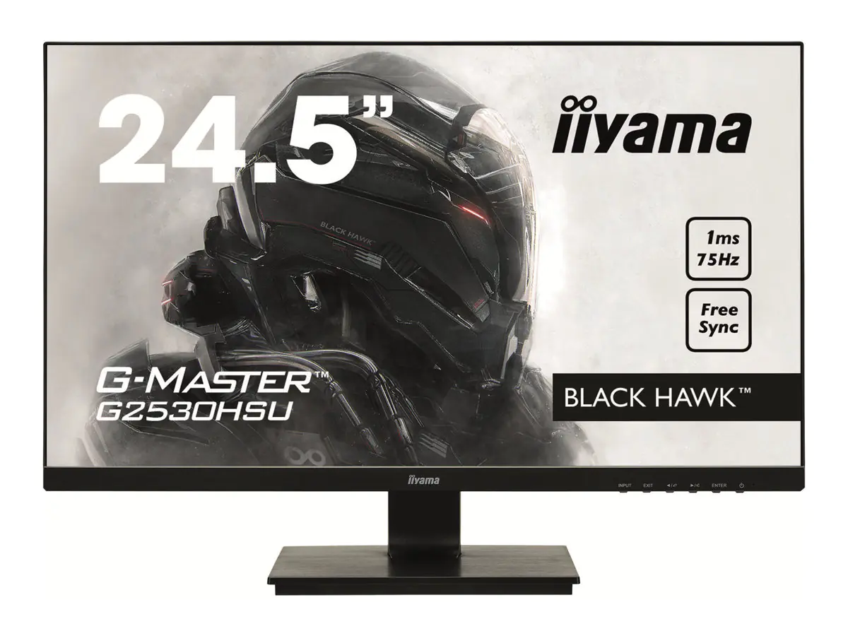 Iiyama G-MASTER Black Hawk G2530HSU-B1 - LED-Monitor - 62.2 cm (24.5") - 1920 x 1080 Full HD (1080p) @ 75 Hz - TN - 250 cd/m² - 1000:1 - 1 ms - HDMI, VGA, DisplayPort - Lautsprecher - Schwarz