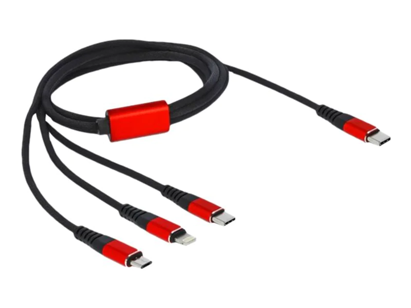 Delock 3 in 1 - Kabel nur zum Laden - 24 pin USB-C männlich zu Micro-USB Typ B, Lightning, 24 pin USB-C männlich - 1 m - Schwarz