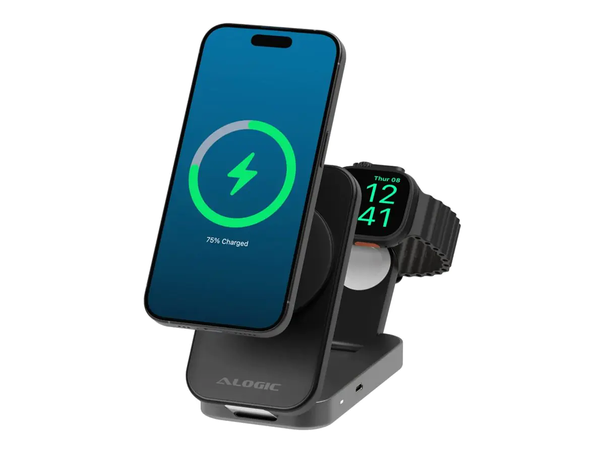 Alogic Flip - Kabelloses Ladegerät - 2-in-1, Qi2 AL21WCFL-BK