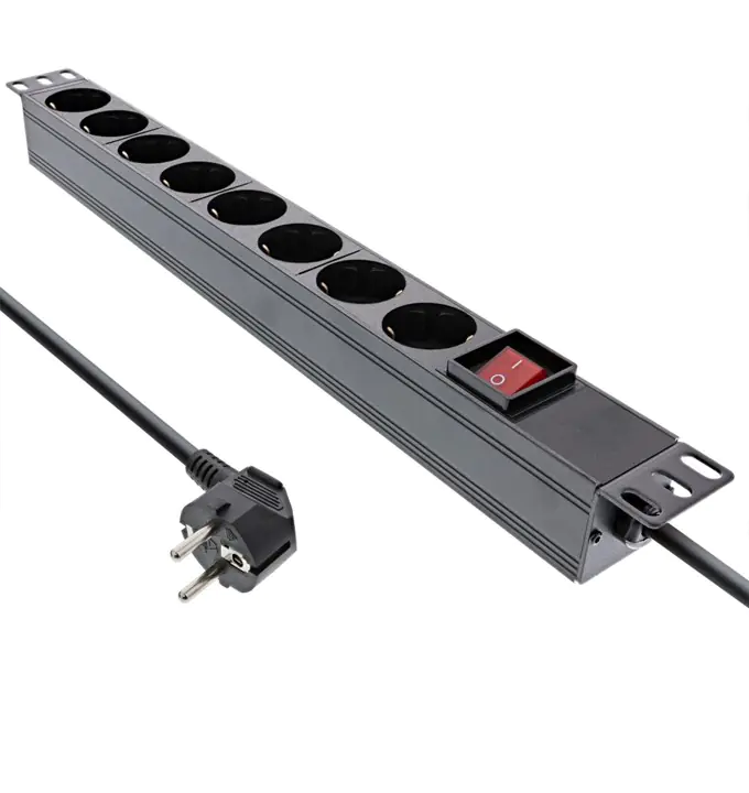 Bayko 19"-Steckdosenleiste PROFESSIONAL 8-fach schwarz, 2,0m, mit Schalter