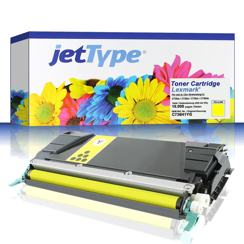 jetType Toner kompatibel zu Lexmark C736H1YG C746A1YG gelb 10.000 Seiten Universalkartusche jetType Toner kompatibel zu Lexmark C736H1YG C746A1YG gelb 10.000 Seiten Universalkartusche