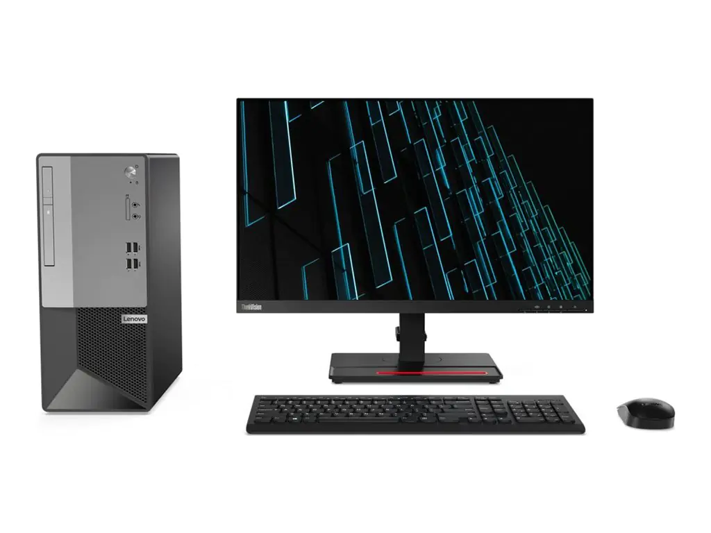 Lenovo V50t Gen 2-13IOB 11QE - Tower - Core i5 11400 / 2.6 GHz - RAM 8 GB - SSD 256 GB - NVMe - DVD-Writer - UHD Graphics 730 - GigE - Win 11 Pro - Monitor: keiner - Tastatur: Deutsch - silberne Blende, schwarz (Gestell)