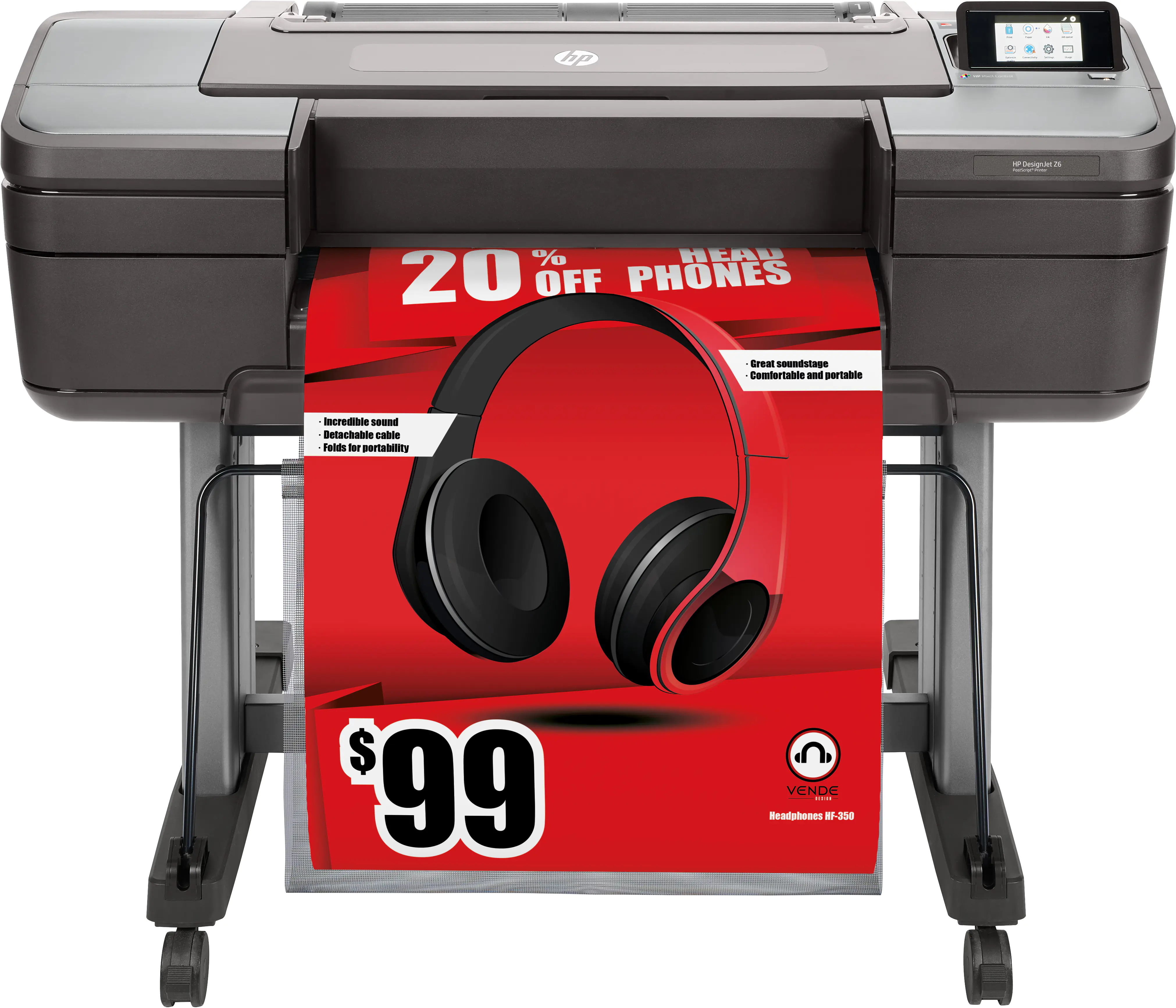 HP DesignJet Z6 PostScript - 610 mm (24") Großformatdrucker - Farbe - Tintenstrahl - Rolle (61 cm) - 2400 x 1200 dpi - bis zu 1.4 Min./Seite (einfarbig)/ bis zu 1.4 Min./Seite (Farbe) - Kapazität: 1 Rolle - Gigabit LAN, USB-Host - cutter