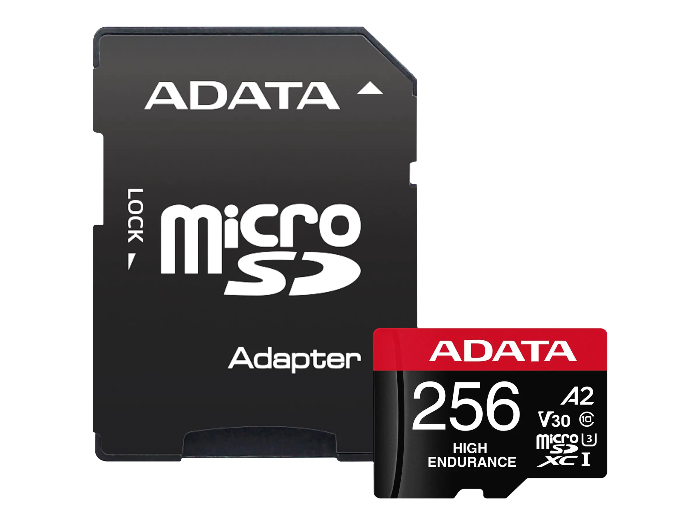 ADATA High Endurance - Flash-Speicherkarte (microSDXC-an-SD-Adapter inbegriffen) - 256 GB - A2 / Video Class V30 / UHS-I U3 / Class10 - microSDXC UHS-I