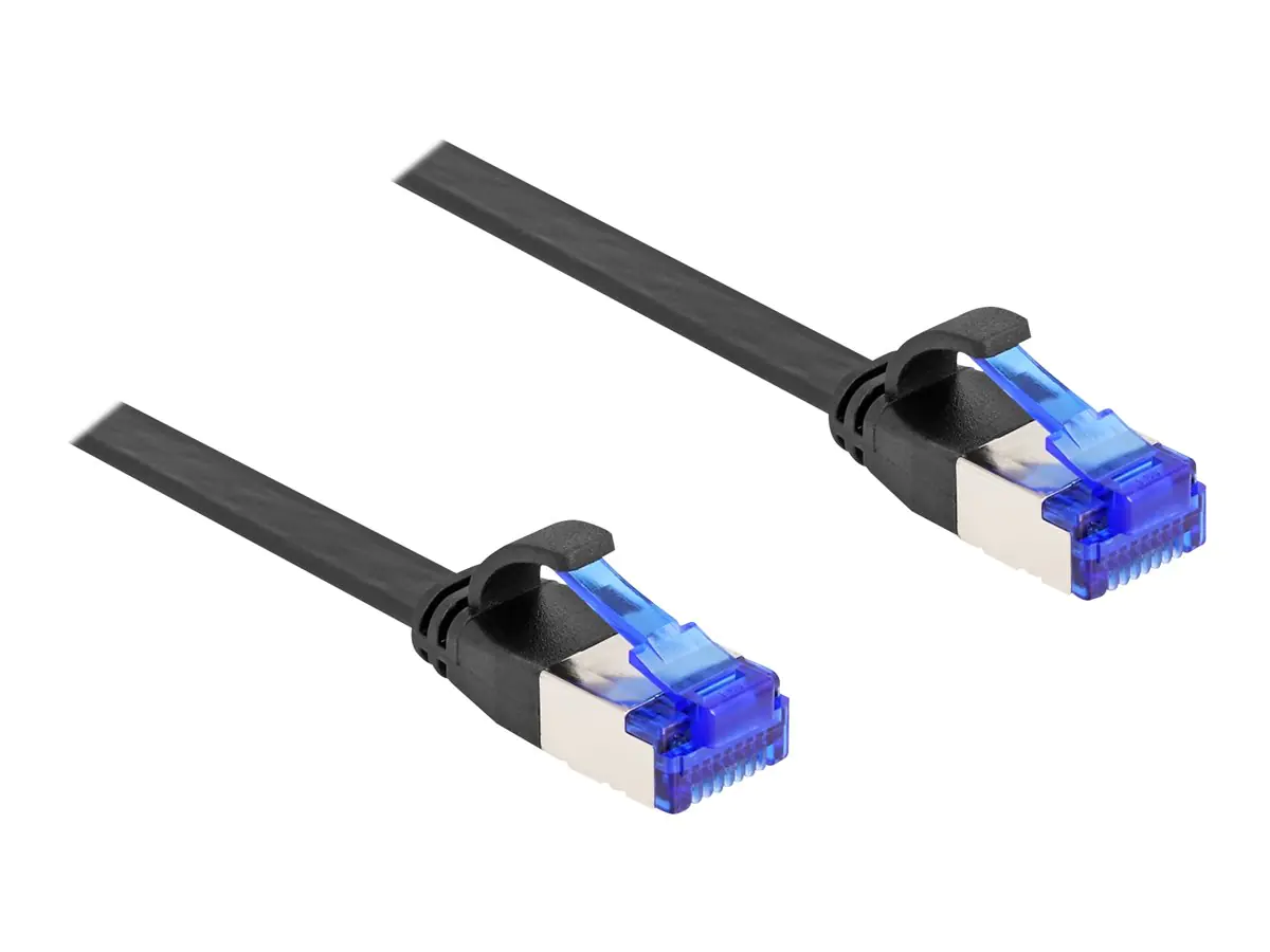 Delock - Patch-Kabel - RJ-45 (M) zu RJ-45 (M) - 25 cm - U/FTP - CAT 6a - ohne Haken, flach - Schwarz