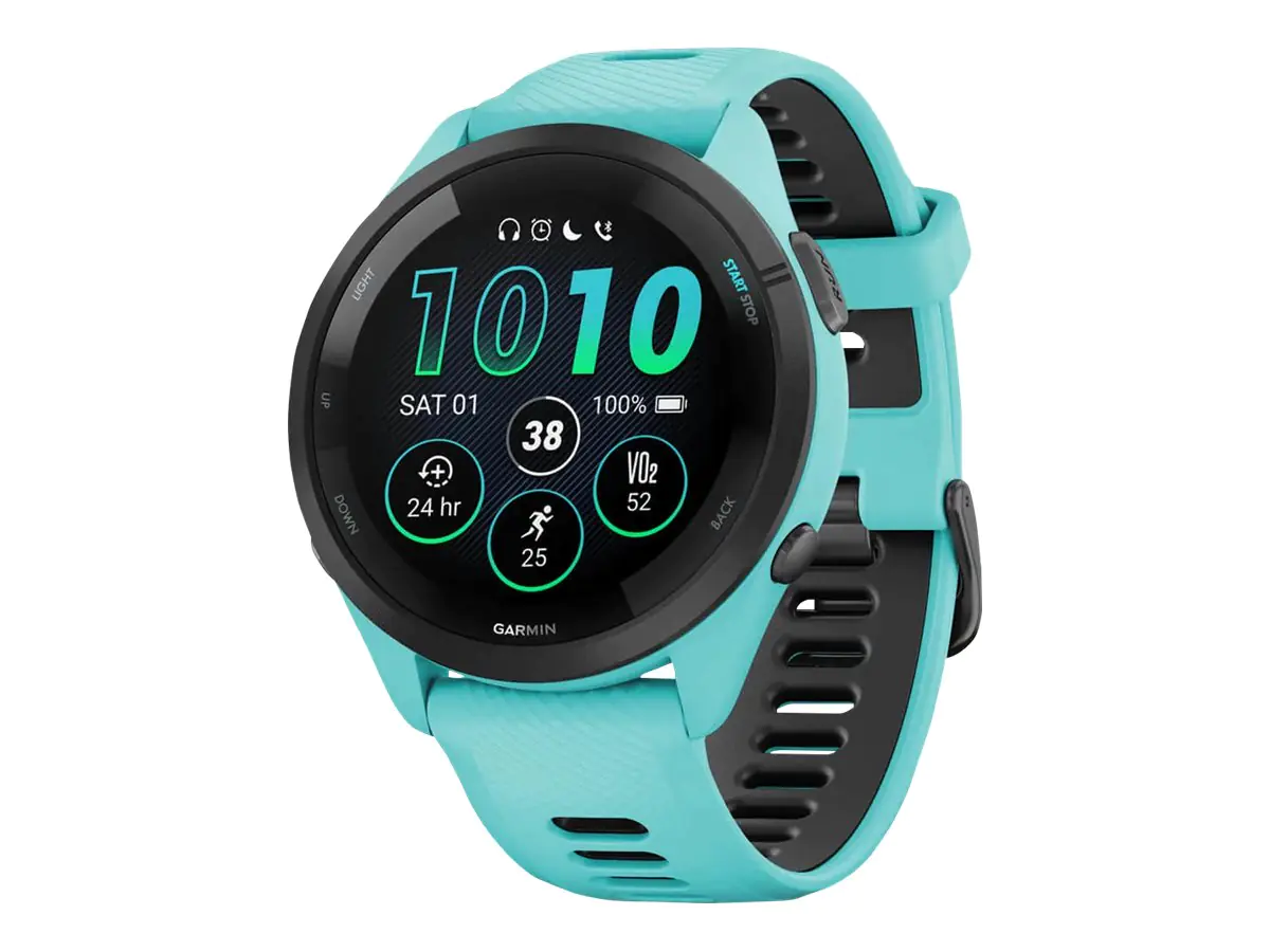 Garmin Forerunner 265 - 46 mm - Aqua - intelligente Uhr mit Riemen - Handgelenkgröße: 135-205 mm - Anzeige 3.25 cm (1.3") - 8 GB - Bluetooth, Wi-Fi, ANT+ - 47 g