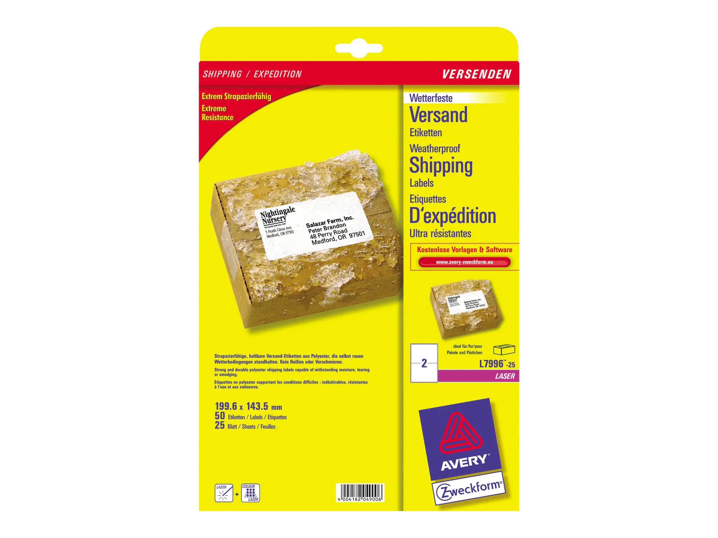 Zweckform Versandetiketten L7996-25 wetterfest 143,5 x 199,6mm permanent 50 Etiketten