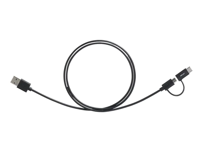 PNY 2in1 - USB-Kabelsatz - USB (M) bis Micro-USB Typ B, USB-C (M) - 1 m - Schwarz