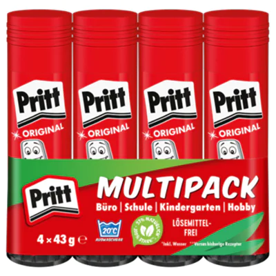 Pritt Klebestift Original Multipack nicht nachfüllbar 4 x 42 g/Pack. Pritt Klebestift Original Multipack nicht nachfüllbar 4 x 42 g/Pack.