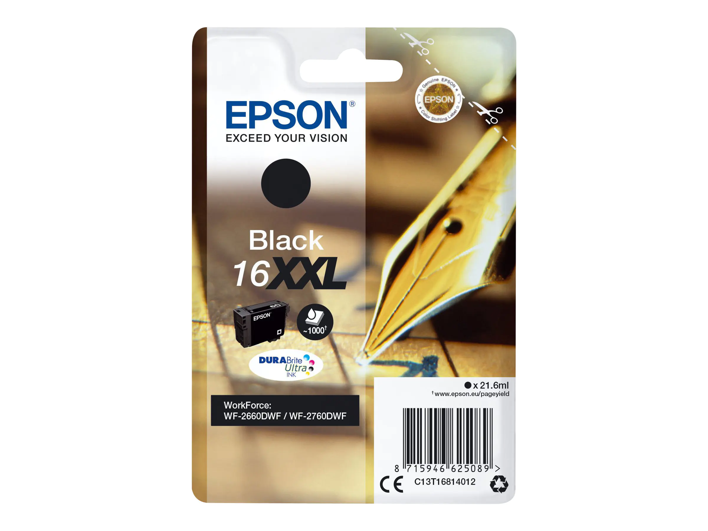 Epson 16XXL - 21.6 ml - XL - Schwarz - Original - Blisterverpackung - Tintenpatrone - für WorkForce WF-2660DWF Epson 16XXL - 21.6 ml - XL - Schwarz - Original - Blisterverpackung - Tintenpatrone - für WorkForce WF-2660DWF