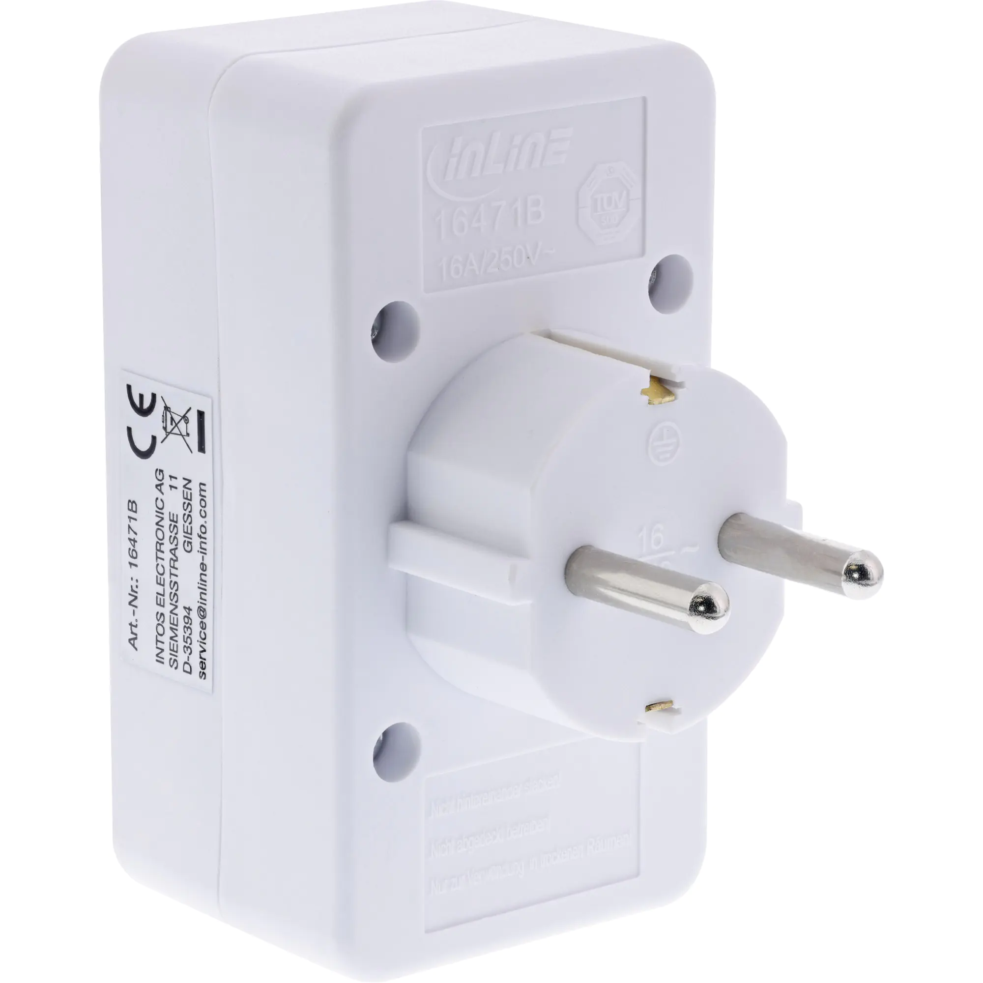 InLine Steckdosenadapter - Schutzkontakt Stecker an 2x Euro + 1x SK - weiß 16471B
