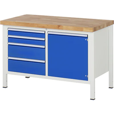 RAU Werkbank 8000 1.250 x 840-1.040 x 700 mm (B x H x T) enzianblau lichtgrau