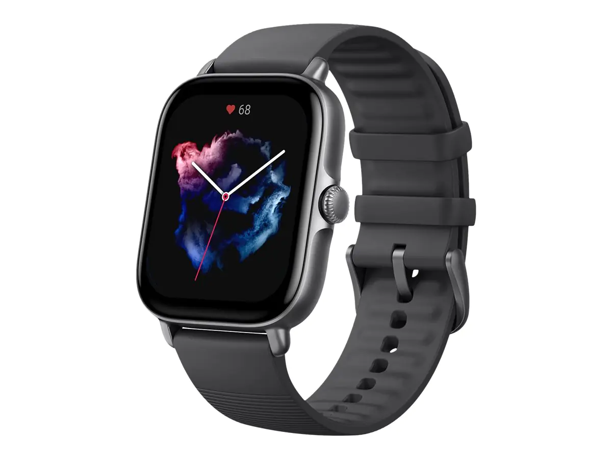 Amazfit GTS 3 - Intelligente Uhr mit Riemen - Silikon - Graphitschwarz - Handgelenkgröße: 155-218 mm - Anzeige 4.4 cm (1.75") - Bluetooth - 24.4 g