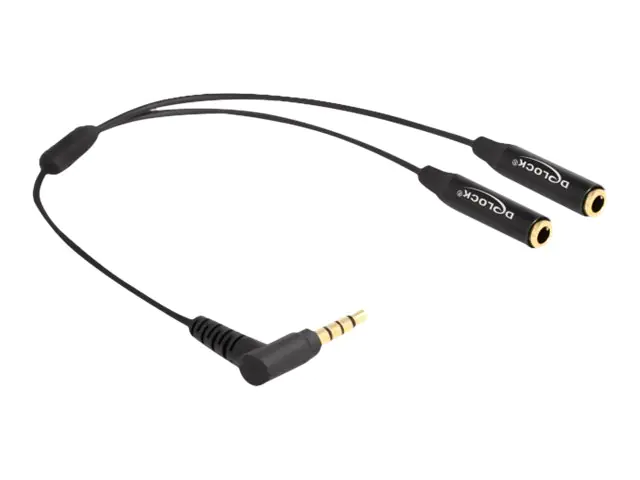 Delock - Audio-Splitter - Mini-Phone Stereo 3,5 mm 4-polig männlich gewinkelt zu Mini-Phone Stereo 3,5 mm 4-polig weiblich - 25 cm - Schwarz