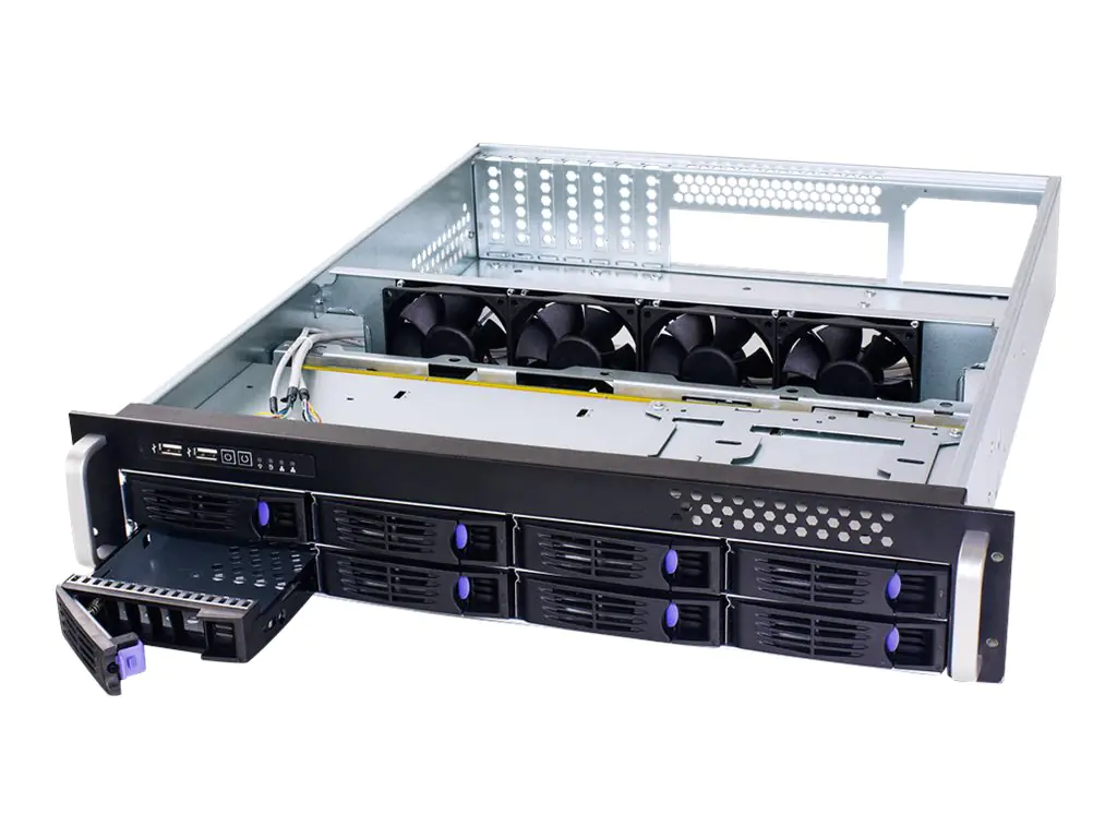 Fantec SRC-2080X07 - Rack-Montage - 2U - SSI CEB - SATA/SAS - Hot-Swap - Schwarzes eloxiertes Aluminium, silbereloxiertes Aluminium - USB
