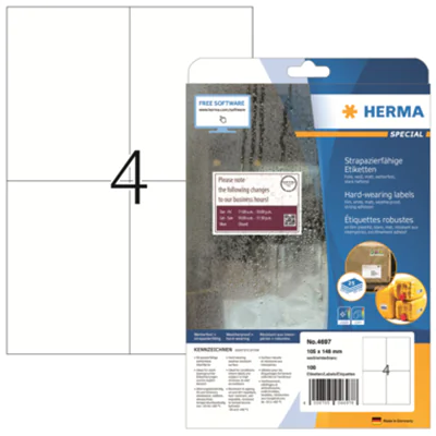 HERMA Folienetikett SuperPrint 4697 105x148mm weiß 100 St./Pack. HERMA Folienetikett SuperPrint 4697 105x148mm weiß 100 St./Pack.
