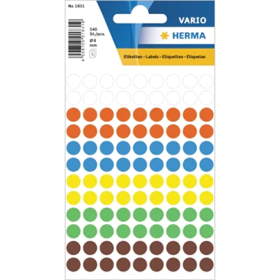 HERMA Markierungspunkt 1831 8mm sortiert 540 St./Pack. HERMA Markierungspunkt 1831 8mm sortiert 540 St./Pack.