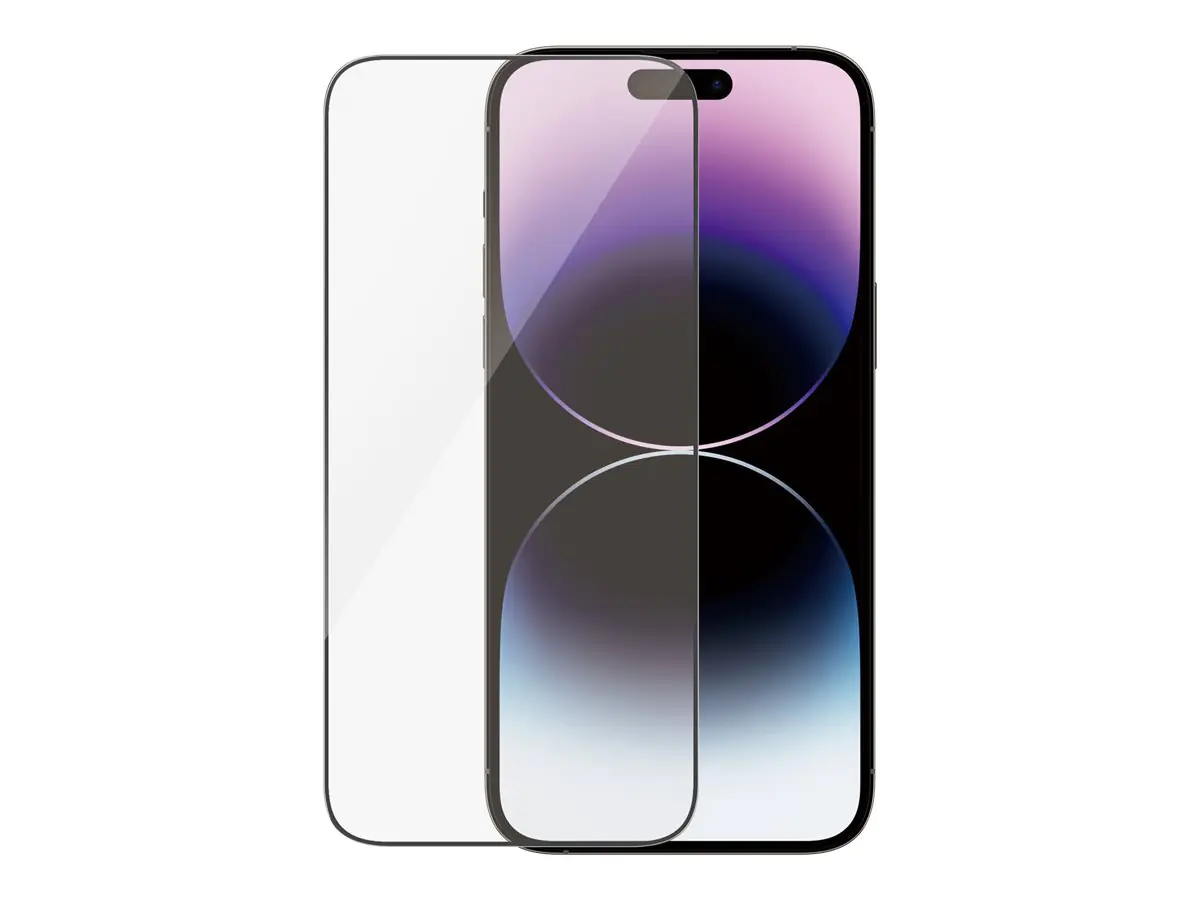 PanzerGlass - Bildschirmschutz für Handy - ultrabreite Passform - Glas - Rahmenfarbe schwarz - für Apple iPhone 14 Pro Max