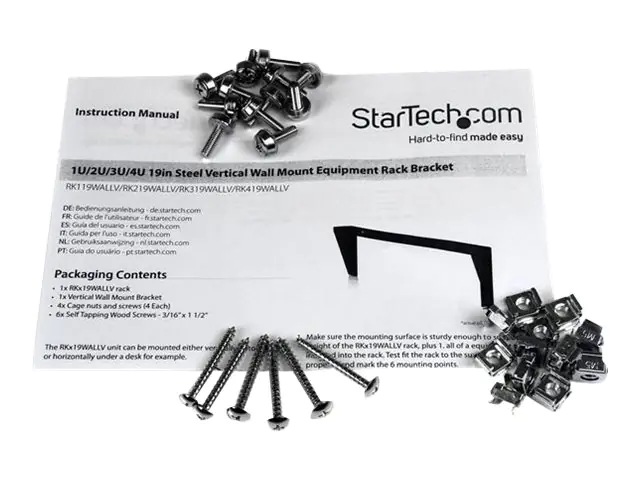StarTech.com 2HE 19 Zoll Wandmontage Geräte Rack - Open Frame Rack - Stahl - Schwarz - Halterung - geeignet für Wandmontage - Schwarz - 2U - 48.3 cm (19") RK219WALLV