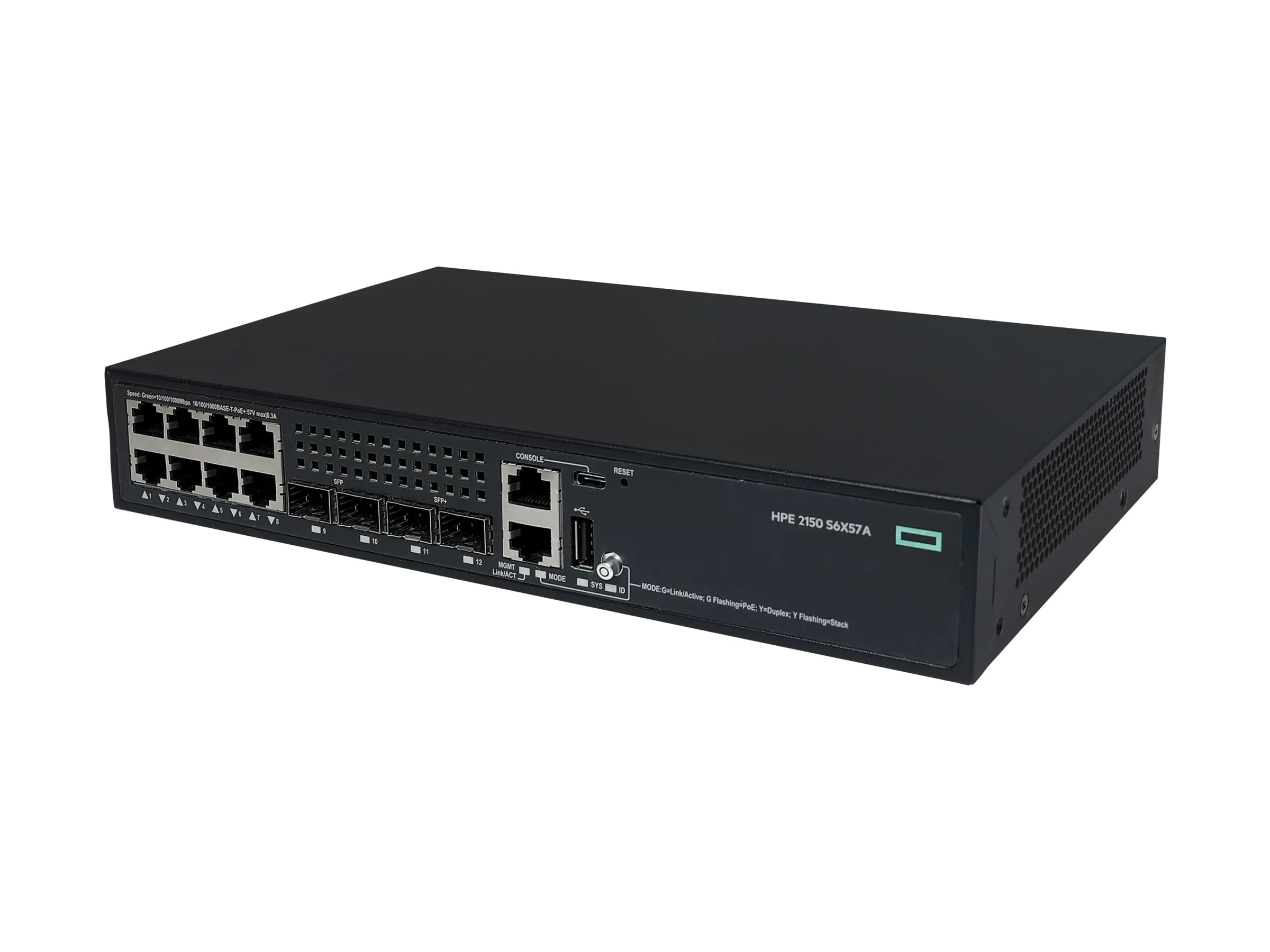 HPE Networking Comware 2150 8p 10M/100M/1G PoE+ 2p SFP 1G 2p SFP+ 1G/10G 125W - Switch - L3 - managed - 8 x 10/100/1000Base-T (PoE+) S6X57A#ABB