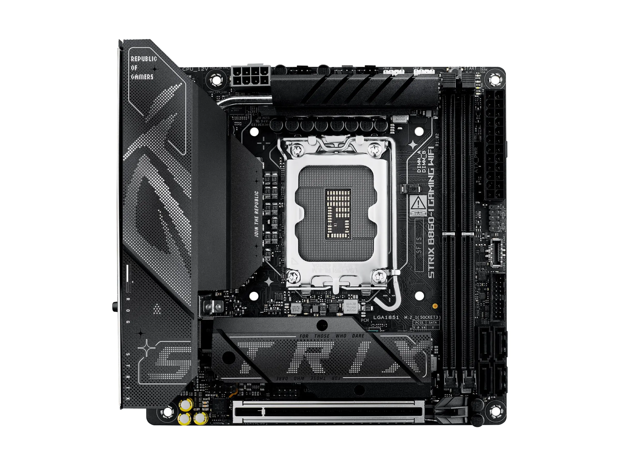 ASUS ROG STRIX B860-I GAMING WIFI - Motherboard - Mini-ITX - LGA1851-Sockel - B860 Chipsatz - USB4, USB 3.2 Gen 2, USB-C 3.2 Gen 2x2, USB 3.2 Gen 1 - Wi-Fi 7, 2.5 Gigabit LAN, Bluetooth - Onboard-Grafik (CPU erforderlich) - HD Audio (8-Kanal)