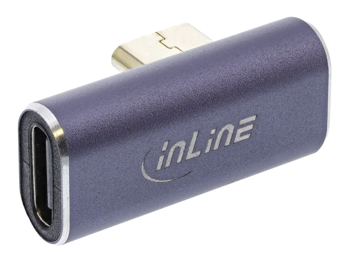 InLine - USB-Adapter - 24 pin USB-C (M) zu 24 pin USB-C (W) - USB4 - 48 V - 5 A - gewinkelt, Support von 8K 60 Hz, bis zu 40 Gbps Datentransferrate - Grau