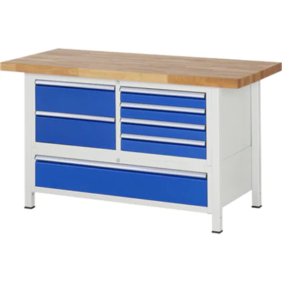 RAU Werkbank 8000 1.500 x 840-1.040 x 700 mm (B x H x T) enzianblau lichtgrau