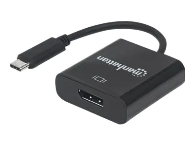 Manhattan USB-C to DisplayPort 1.2 Cable (Clearance Pricing), 4K@30Hz, 21cm, Male to Female, Black, Lifetime Warranty, Blister - USB/DisplayPort-Adapter - 24 pin USB-C (M) zu DisplayPort (W) - USB 3.1 / DisplayPort 1.2 - 21 cm - geformt, 2160p-Unterstützu