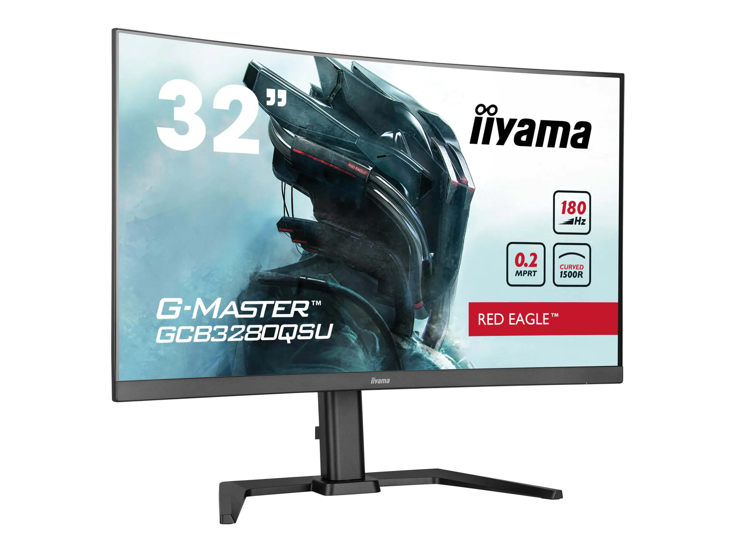 Iiyama G-MASTER Red Eagle GCB3280QSU-B2 - LED-Monitor - Gaming - gebogen - 81.3 cm (32") (31.5" sichtbar) - 2560 x 1440 WQHD @ 180 Hz - VA - 350 cd/m? - 3000:1 - 0.2 ms - 2xHDMI, DisplayPort - Lautsprecher - Schwarz, Matte