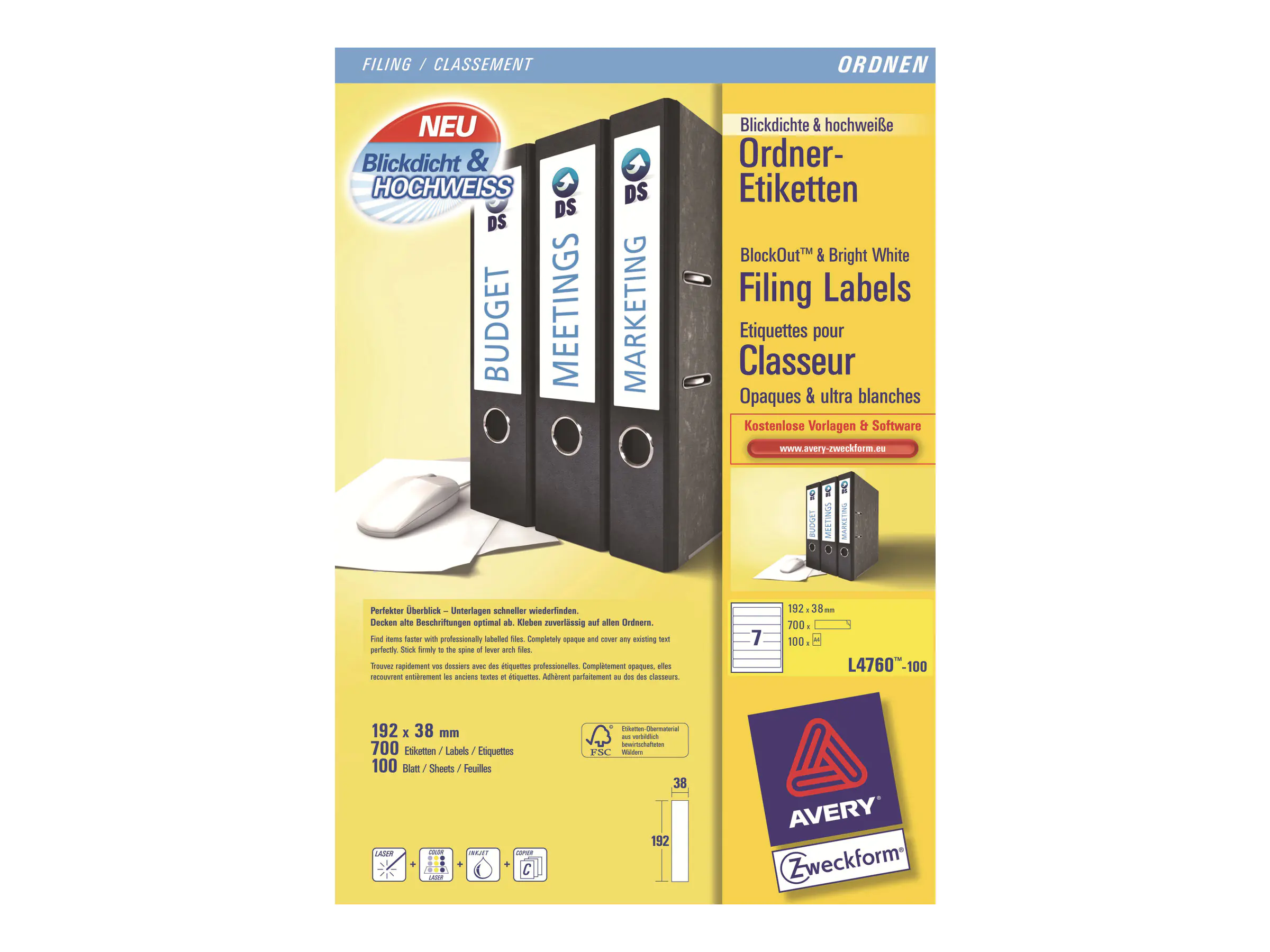 Avery Zweckform Ordner-Etiketten kurz L4760 L4760-100