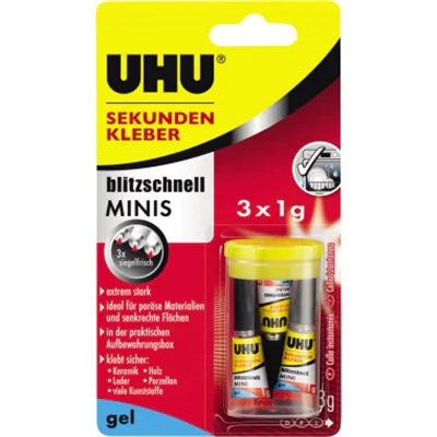 UHU Sekundenkleber blitzschnell MINIS gel 45370 1g 3 St./Pack. UHU Sekundenkleber blitzschnell MINIS gel 45370 1g 3 St./Pack.