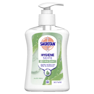 Sagrotan Flüssigseife HYDRA CARE Aloe Vera dermatologisch getestet Ausführung des Behälters: Pumpflasche Material des Behälters: Kunststoff 0,25l Sagrotan Flüssigseife HYDRA CARE Aloe Vera dermatologisch getestet Ausführung des Behälters: Pumpflasche Material des Behälters: Kunststoff 0,25l