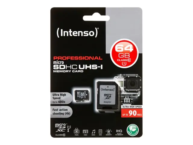 Intenso - Flash-Speicherkarte (microSDXC-an-SD-Adapter inbegriffen) - 64 GB - UHS Class 1 / Class10 - microSDXC UHS-I