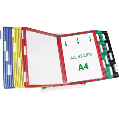 Tischständer A4 grau aus Metall mit 30 Sichttafeln A4 sortiert