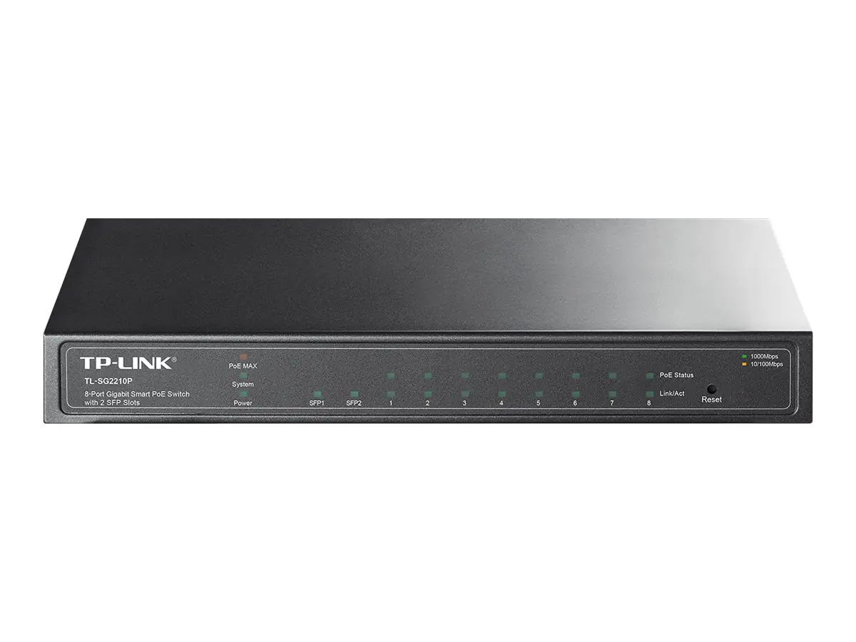 TP-Link TL-SG2210P 8-Port Gigabit Smart PoE Switch with 2 SFP Slots - Switch - managed - 8 x 10/100/1000 + 2 x SFP - Desktop - PoE (53 W)